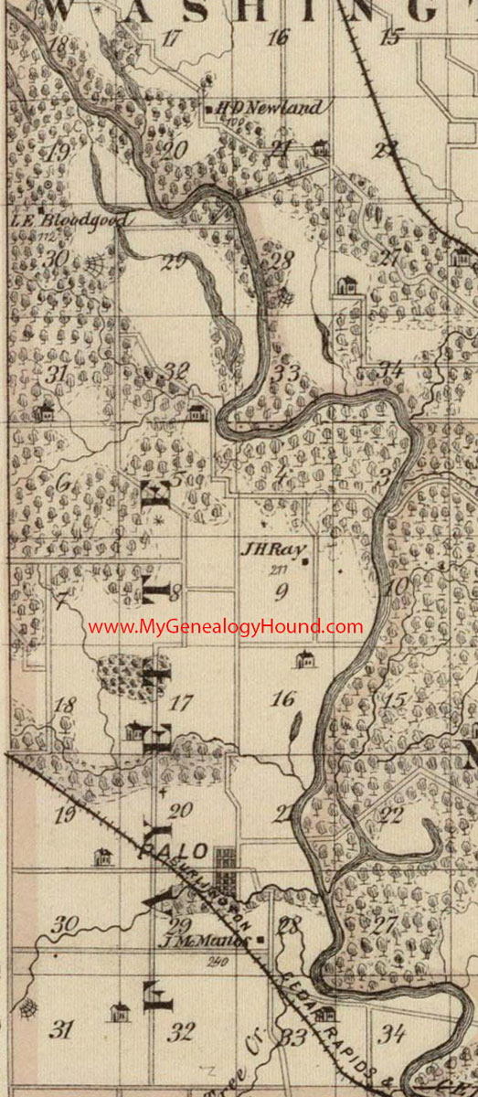 Fayette Township, Linn County, Iowa, 1875, Map, Palo, IA