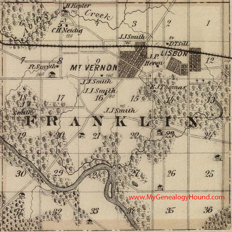 Franklin Township, Linn County, Iowa, 1875, Map, Lisbon, Mt. Vernon, IA