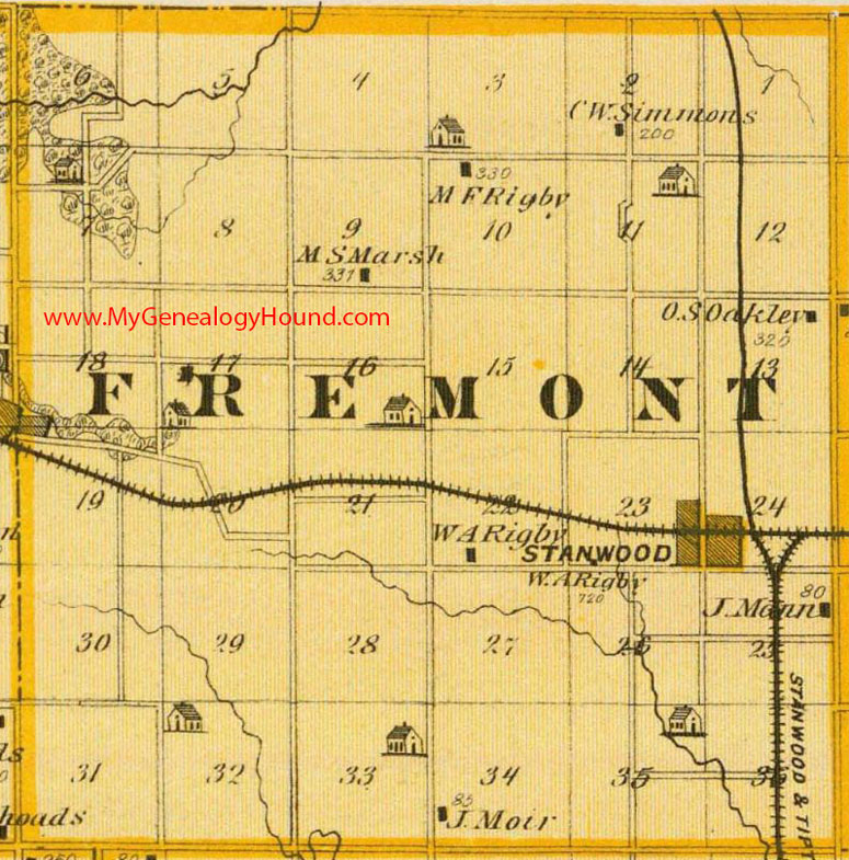 Fremont Township, Cedar County, Iowa, 1875, Map, Stanwood, IA