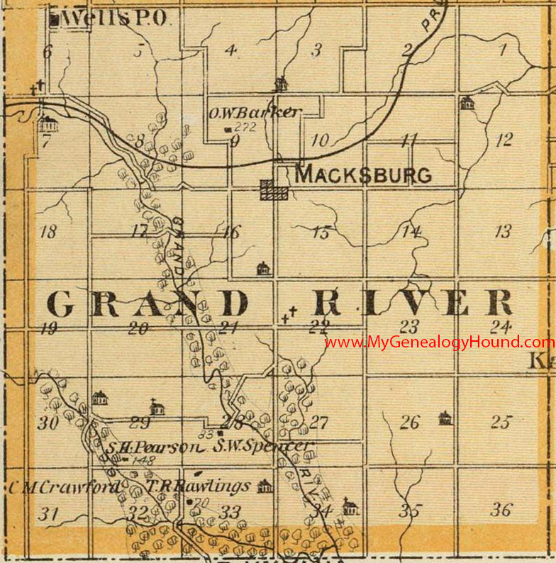 Grand River Township, Madison County, Iowa, 1875, Map, Macksburg, Wells, IA