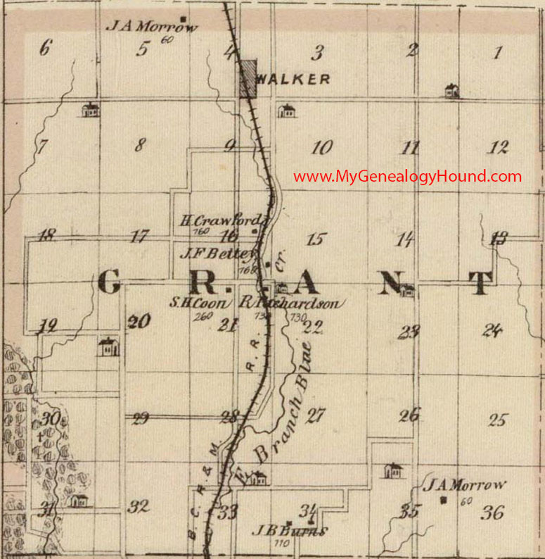 Grant Township, Linn County, Iowa, 1875, Map, Walker, IA