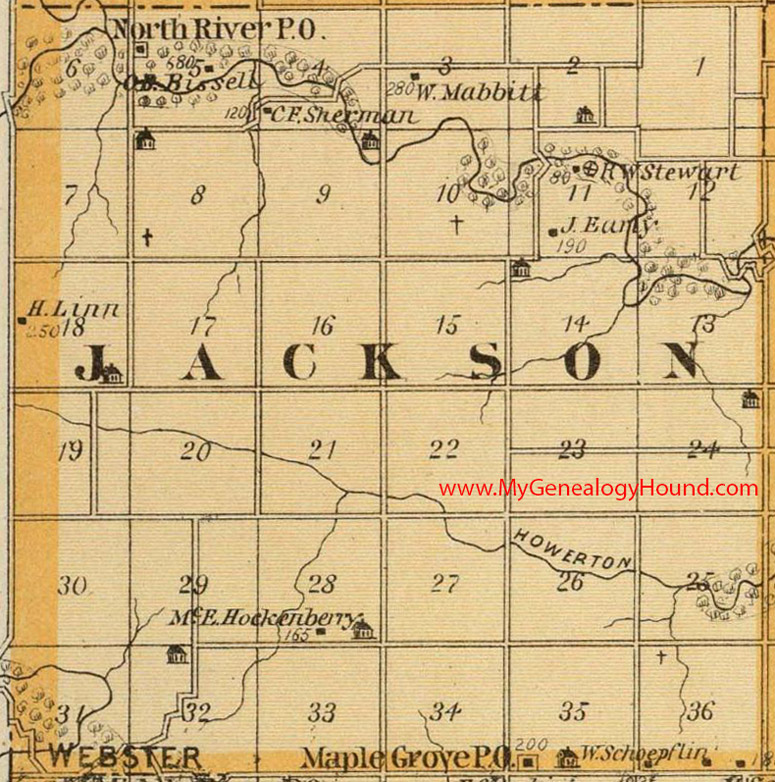 Jackson Township, Madison County, Iowa, 1875, Map, Maple Grove, North River, IA