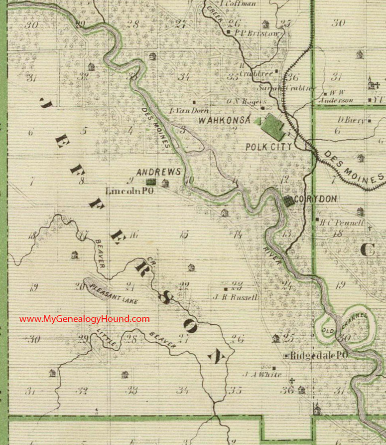 Jefferson Township, Polk County, Iowa, 1875, Map, Andrews, Lincoln, Ridgedale, IA