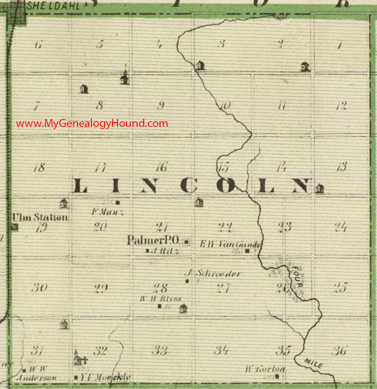 Lincoln Township, Polk County, Iowa, 1875, Map, Palmer, Sheldahl, Ulm Station, IA