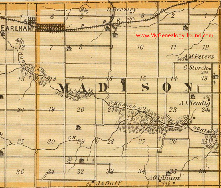 Madison Township, Madison County, Iowa 1875, Map, Earlham, IA
