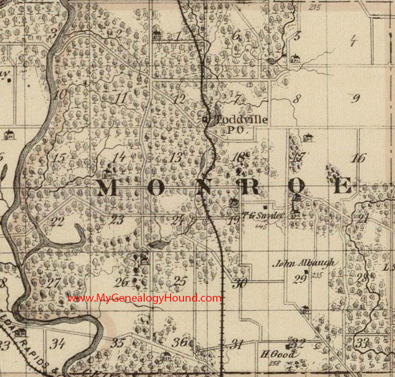 Monroe Township, Linn County, Iowa, 1875, Map, Toddville, IA