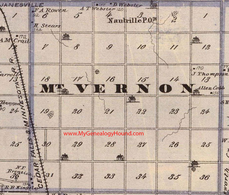 Mt. Vernon Township, Black Hawk County, Iowa, 1875, Map, Nautrille, IA