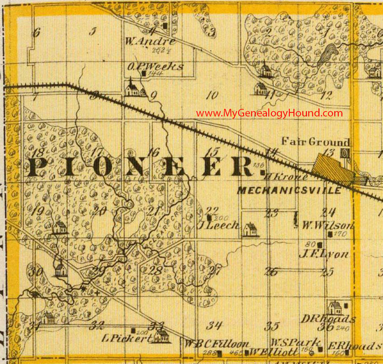 Pioneer Township, Cedar County, Iowa, 1875, Map, Mechanicsville, IA