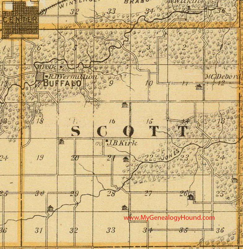 Scott Township, Madison County, Iowa, 1875, Map, Buffalo, Winterset, IA