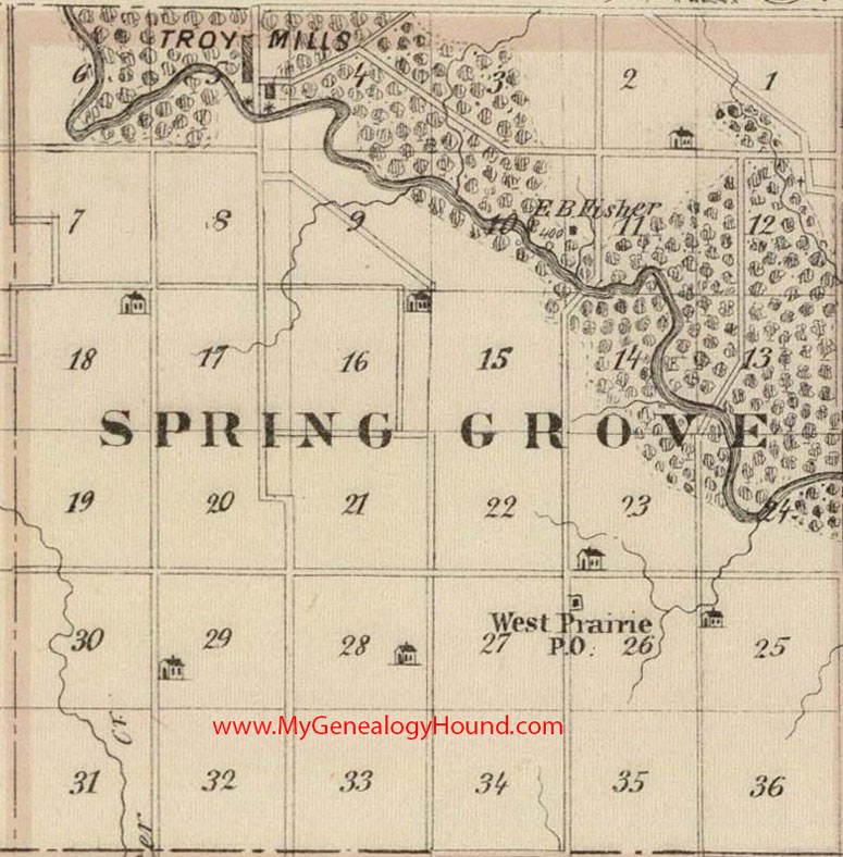 Spring Grove Township, Linn County, Iowa, 1875, Map, Troy Mills, West Prairie, IA