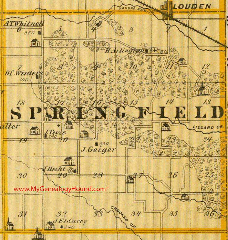 Springfield Township, Cedar County, Iowa, 1875, Map, Lowden, IA