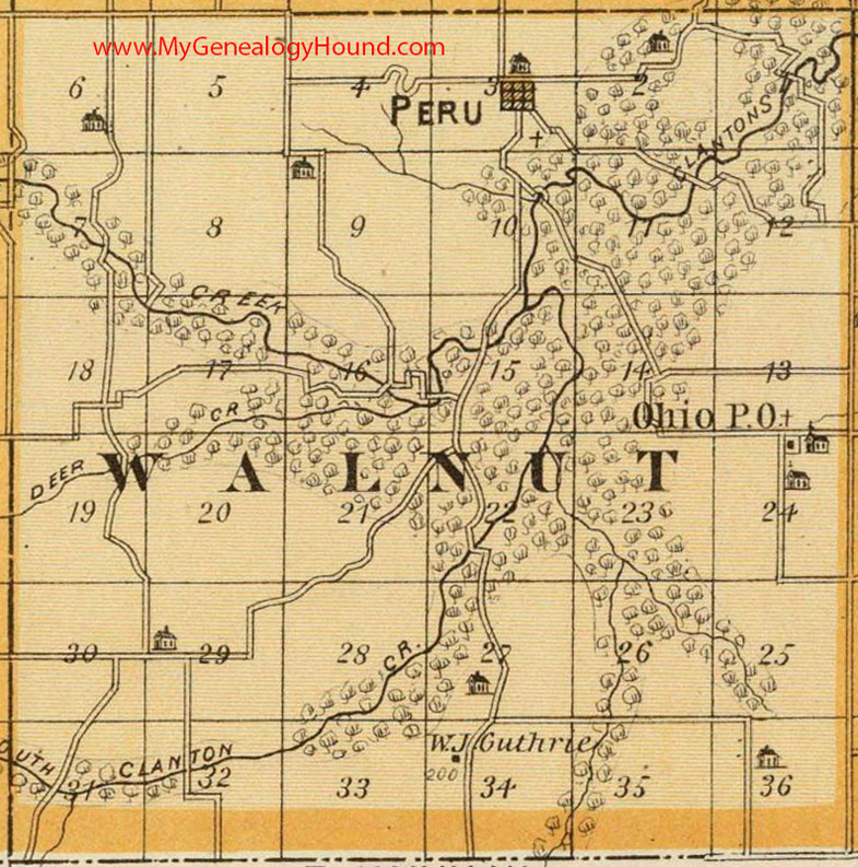 Walnut Township, Madison County, Iowa, 1875, Map, Ohio, Peru, IA