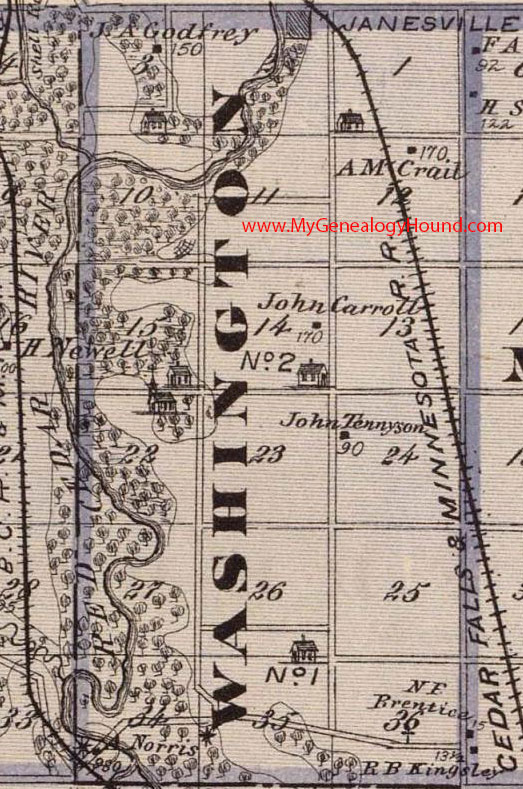 Washington Township, Black Hawk County, Iowa, 1875, Map, Janesville, IA  