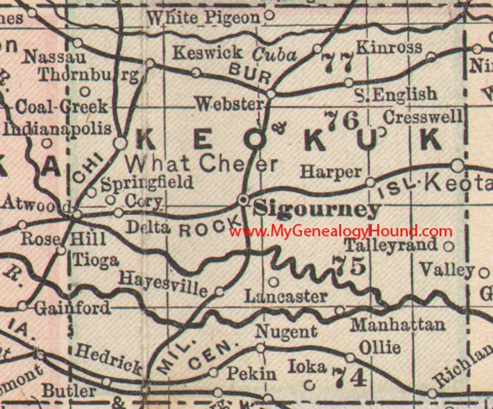 Keokuk County, Iowa, Map, 1905, Sigourney, What Cheer, Keota, Richland, Hedrick, Delta, South English, Ollie, IA
