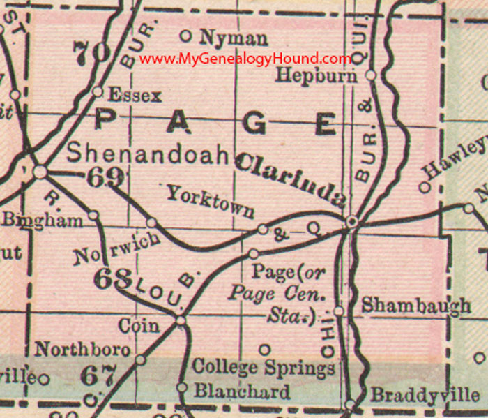 Page County, Iowa, Map, 1905, Clarinda, Shenandoah, Essex, Coin, Shambaugh, Blanchard, Yorktown, IA