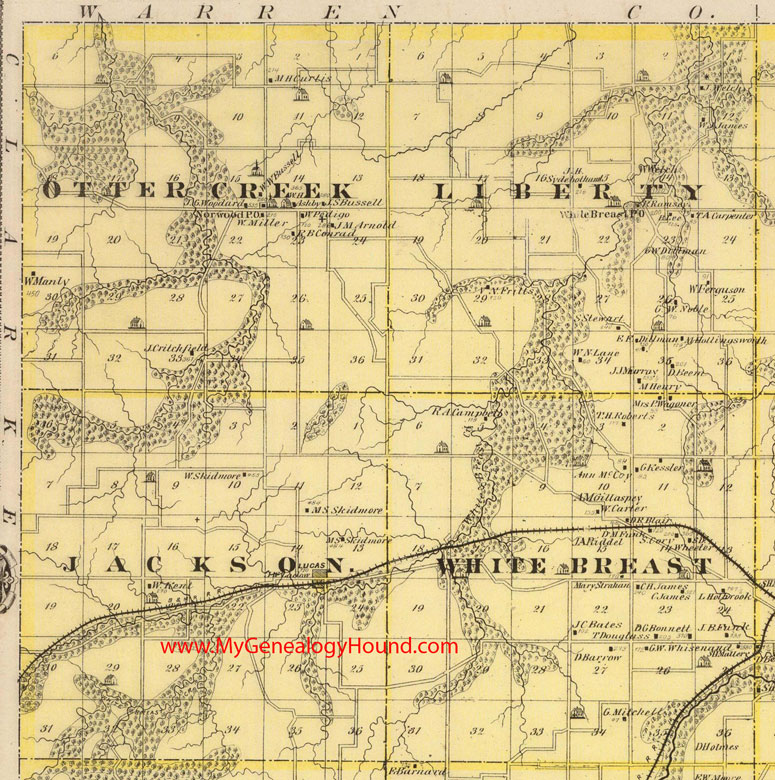 Northwest, Lucas County, Iowa, 1875, map, Jackson, Liberty, Otter Creek, White Breast, Township