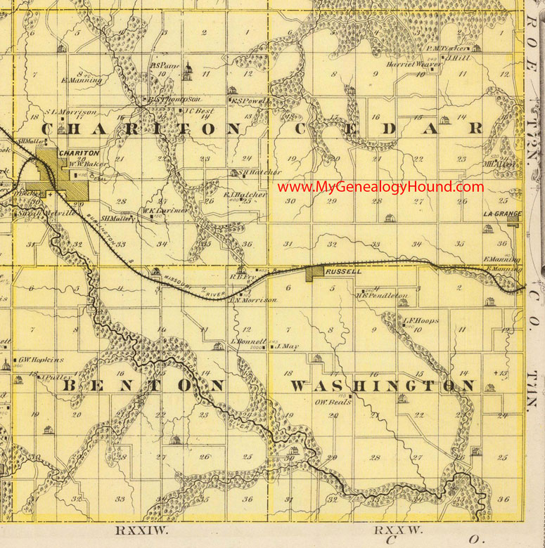 Southeast Lucas County, Iowa, 1875, Map, Benton, Cedar, Chariton, Washington, Township