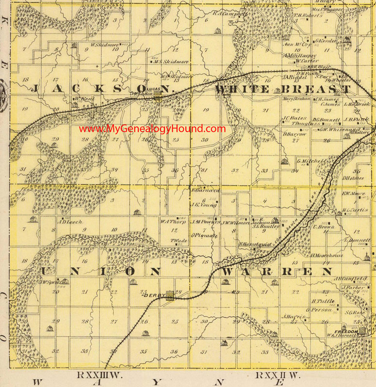 Southwest, Lucas County, Iowa, 1875, Map, Jackson, Union, Warren, White Breast, Township