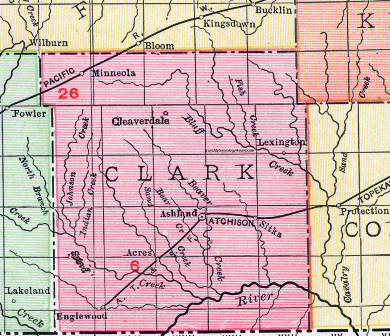 Clark County, Kansas, 1911 Map, Ashland, Englewood, Minneola, Sitka, Acres, Lexington, Cleaverdale