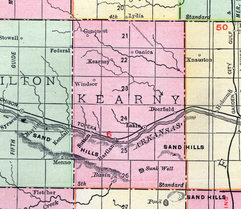Kearny County, Kansas, 1911, Map, Lakin, Deerfield, Sutton, Kearney, Conquest, Oanica, Hartland, Windsor