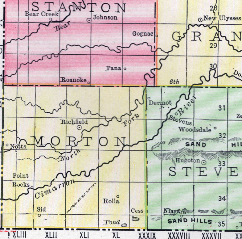 Morton County, Kansas, 1911, Map, Richfield, Rolla, Notts, Point Rocks, Sid, Cess