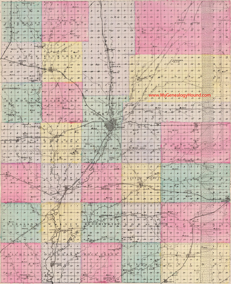 Butler County, Kansas 1887 Map El Dorado, Augusta, Potwin, Rosalia, Towanda, Benton, Brainard, Leon, Douglass, Wingate, Beaumont, Rose Hill, KS