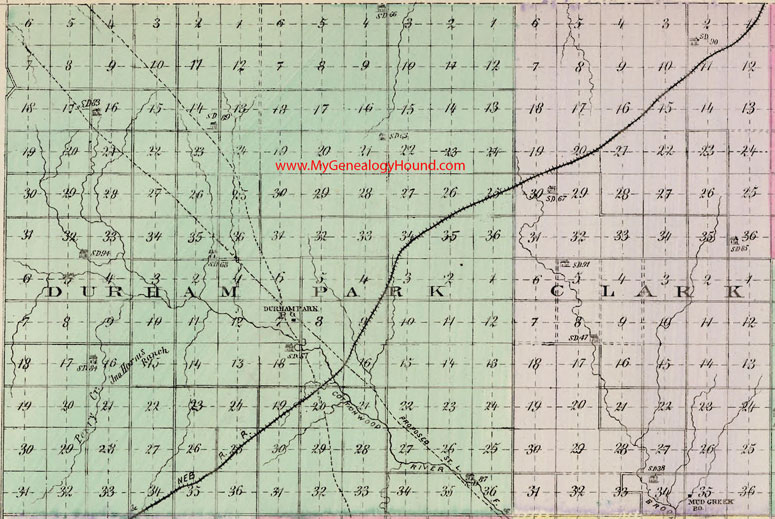NW Marion County Kansas 1887 Map Durham Park Township, Clark Township, Mud Creek, KS