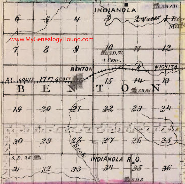 Benton Township, Butler County, Kansas 1887 Map Indianola, KS