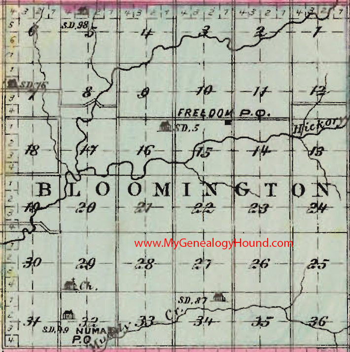 Bloomington Township, Butler County, Kansas 1887 Map Freedom, Numa, KS