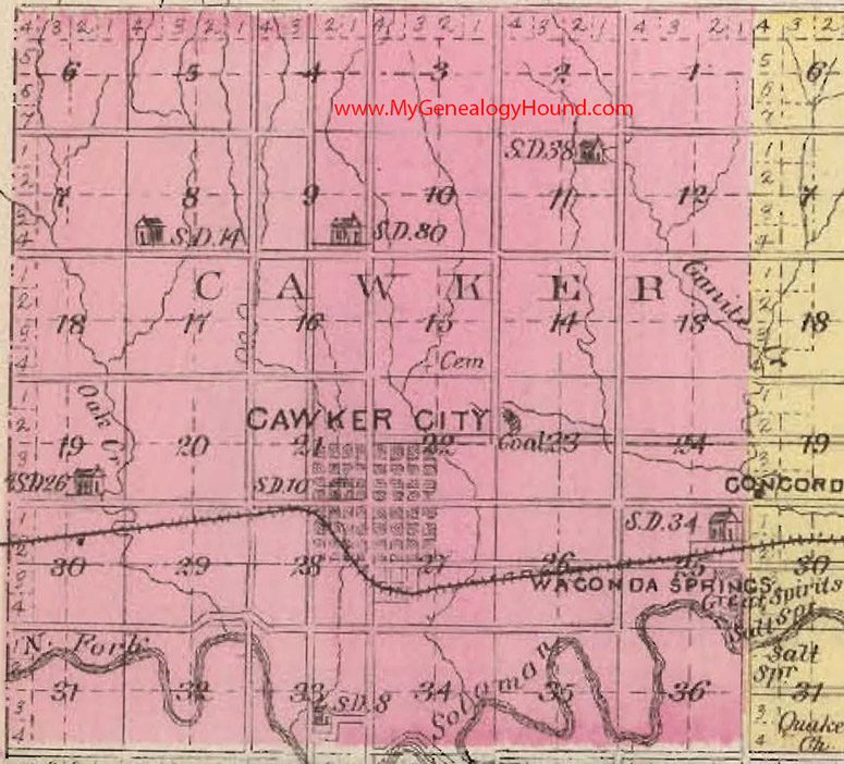 Cawker Township, Mitchell County, Kansas 1887 Map Cawker City, Waconda Springs, KS