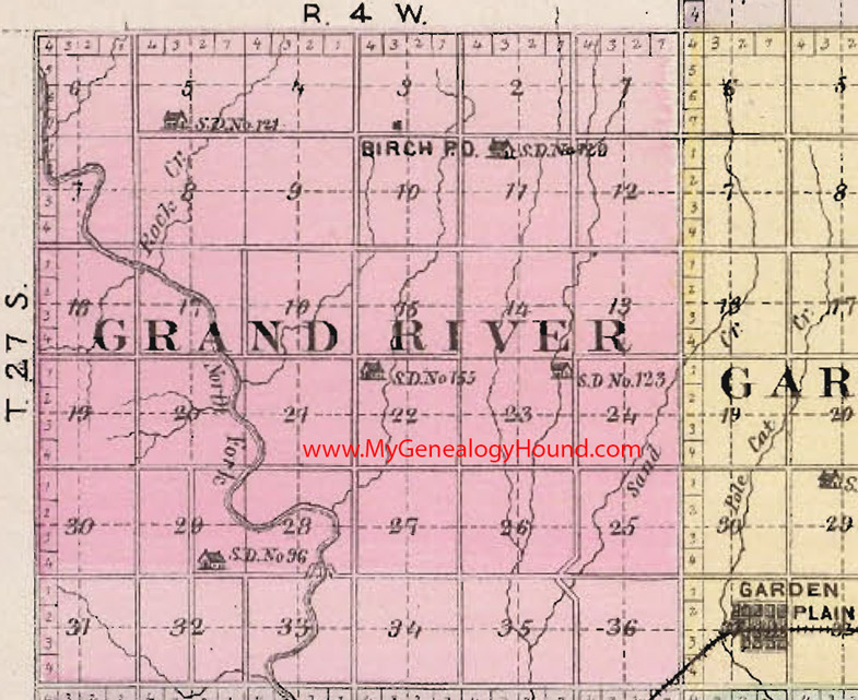 Grand River Township, Sedgwick County, Kansas 1887 Map Birch, KS