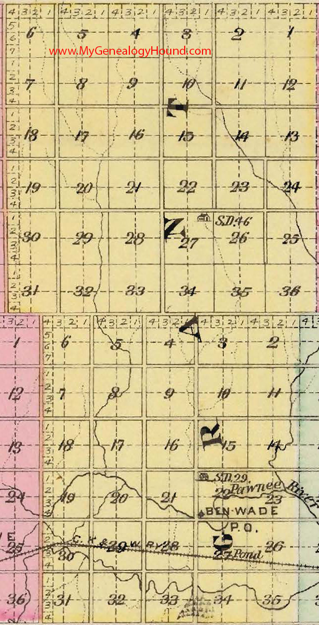 Grant Township, Pawnee County, Kansas 1887 Map Ben Wade, KS