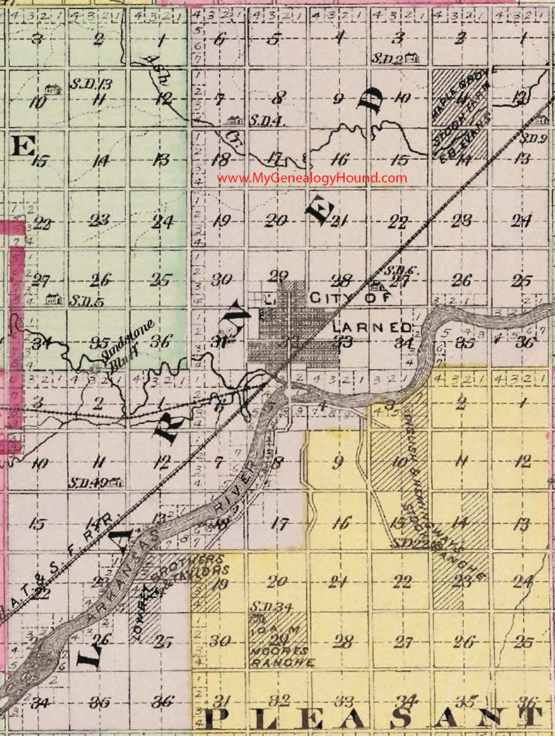 Larned Township, Pawnee County, Kansas 1887 Map KS