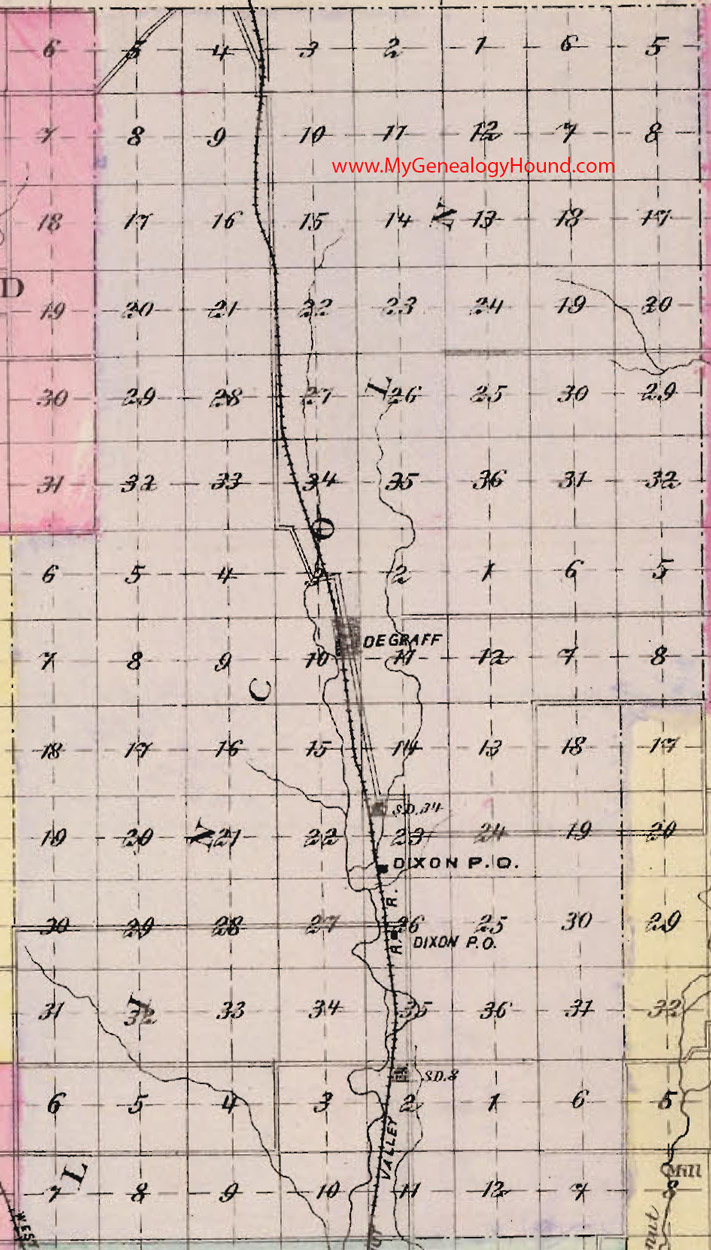 Lincoln Township, Butler County, Kansas 1887 Map DeGraff, Dixon, KS