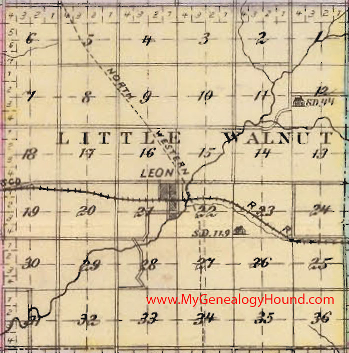 Little Walnut Township, Butler County, Kansas 1887 Map Leon, KS