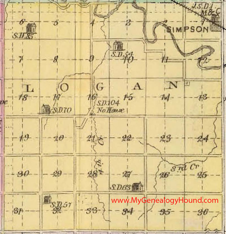 Logan Township, Mitchell County, Kansas 1887 Map Simpson, KS