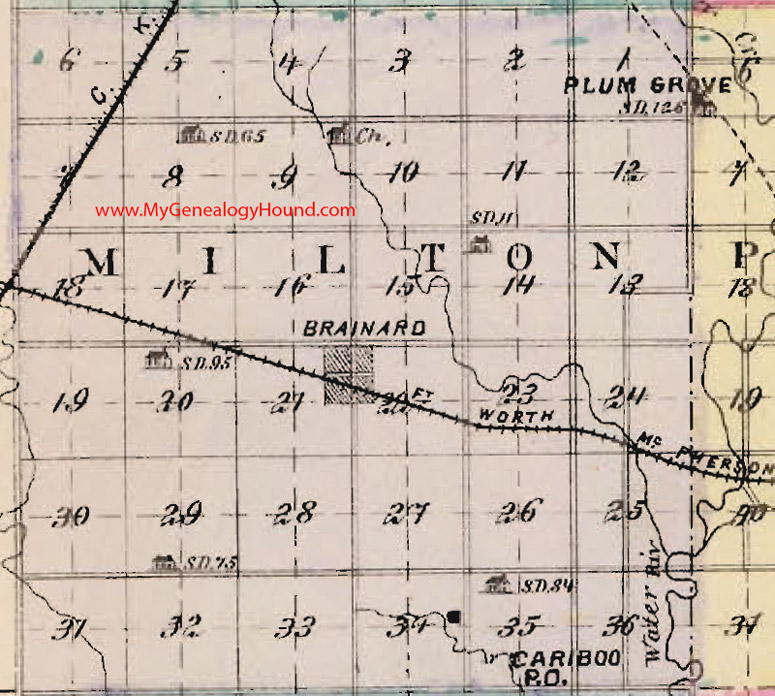 Milton Township, Butler County, Kansas 1887 Map Brainard, Cariboo, KS
