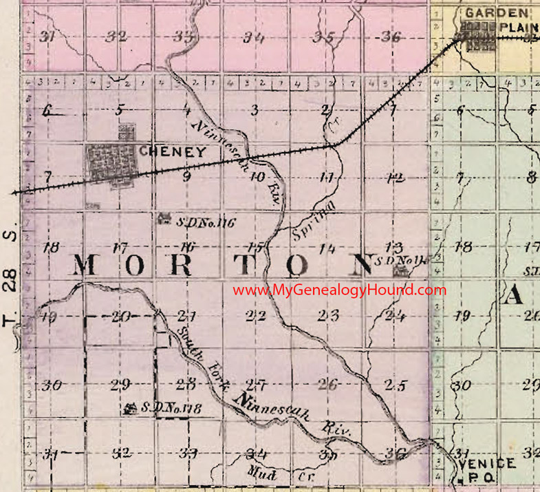 Morton Township, Sedgwick County, Kansas 1887 Map Cheney, KS