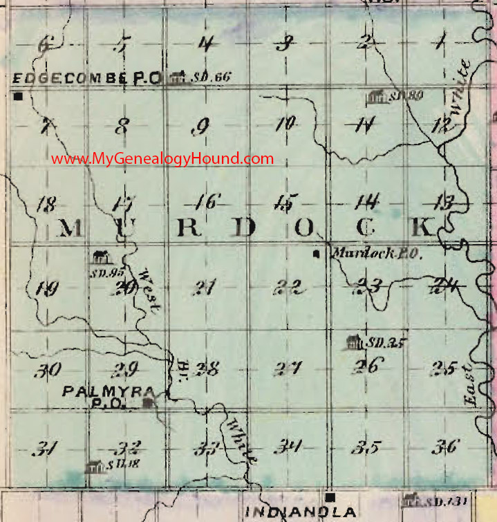 Murdock Township, Butler County, Kansas 1887 Map Edgecombe, Murdock, Palmyra, KS