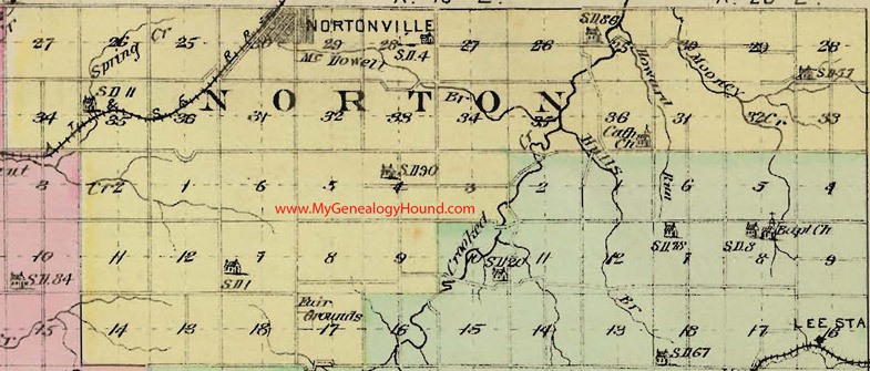 Norton Township, Jefferson County, Kansas 1887 Map Nortonville, KS