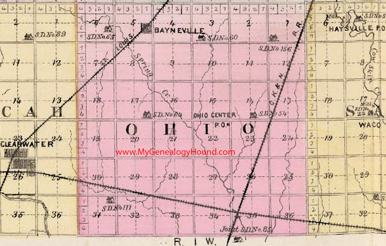 Ohio Township, Sedgwick County, Kansas 1887 Map Bayneville, Ohio Center, KS