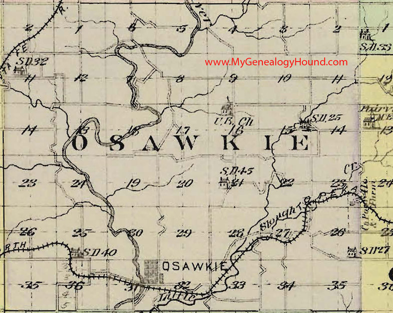Osawkie Township, Jefferson County, Kansas 1887 Map Osawkie, KS