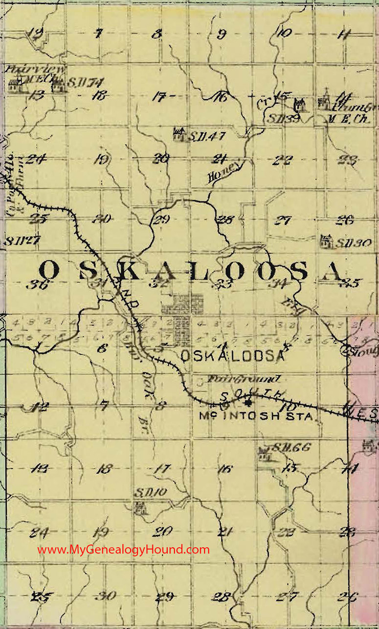 Oskaloosa Township, Jefferson County, Kansas 1887 Map McIntosh Station, Oskaloosa, KS