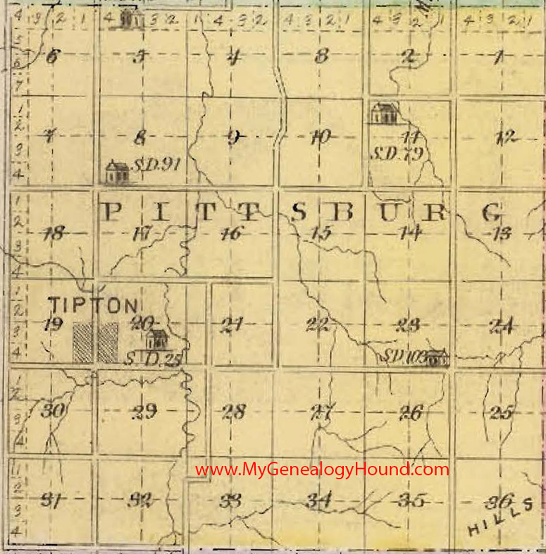 Pittsburg Township, Mitchell County, Kansas 1887 Map Tipton, KS