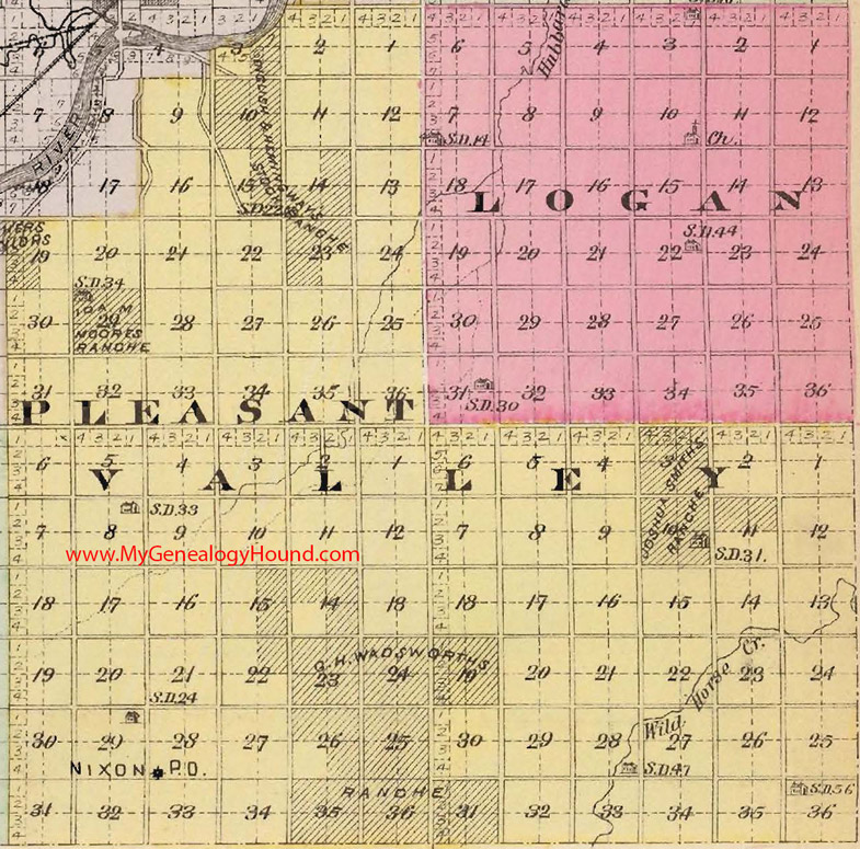 Pleasant Valley Township, Plawnee County, Kansas 1887 Map Nixon, KS