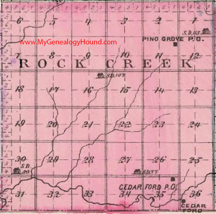 Rock Creek Township, Butler County, Kansas 1887 Map Cedar Ford, Pine Grove, KS