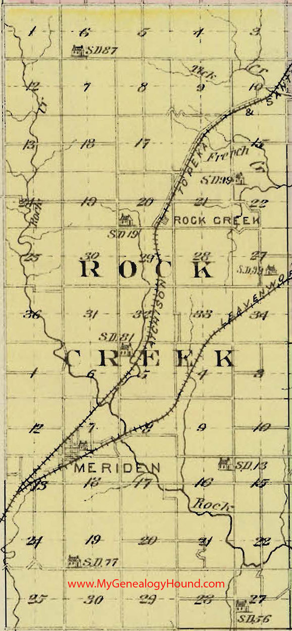 Rock Creek Township, Jefferson County, Kansas 1887 Map Meriden, KS