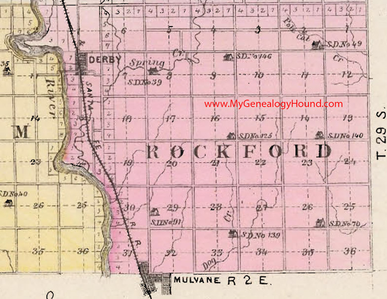 Rockford Township, Sedgwick County, Kansas 1887 Map Derby, Mulvane, KS