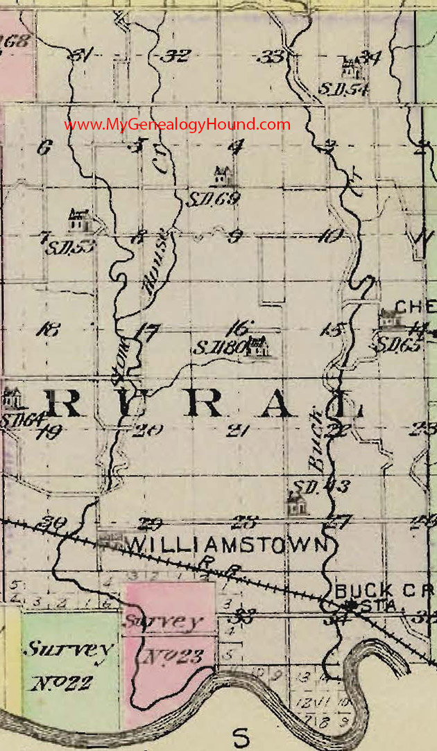 Rural Township, Jefferson County, Kansas 1887 Map Buck Creek Station, Williamstown, KS