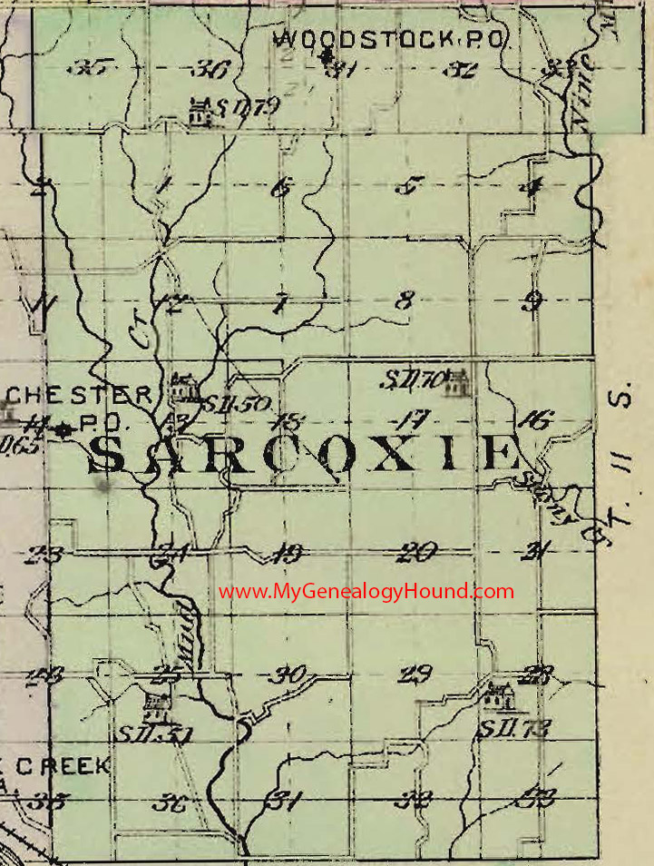 Sarcoxie Township, Jefferson County, Kansas 1887 Map Chester, Woodstock, KS